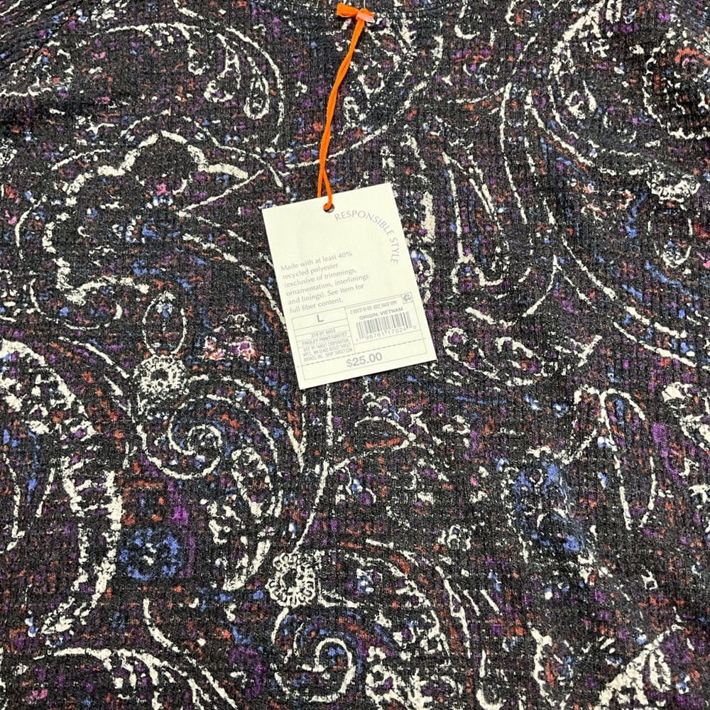 Knox Rose Thermal Waffle Knit Black Paisley Long Sleeve Top - Picture 4 of 5